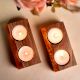 Candle Holder for Tea Light made of Wood and Orange Epoxy Resin - 2 Piece